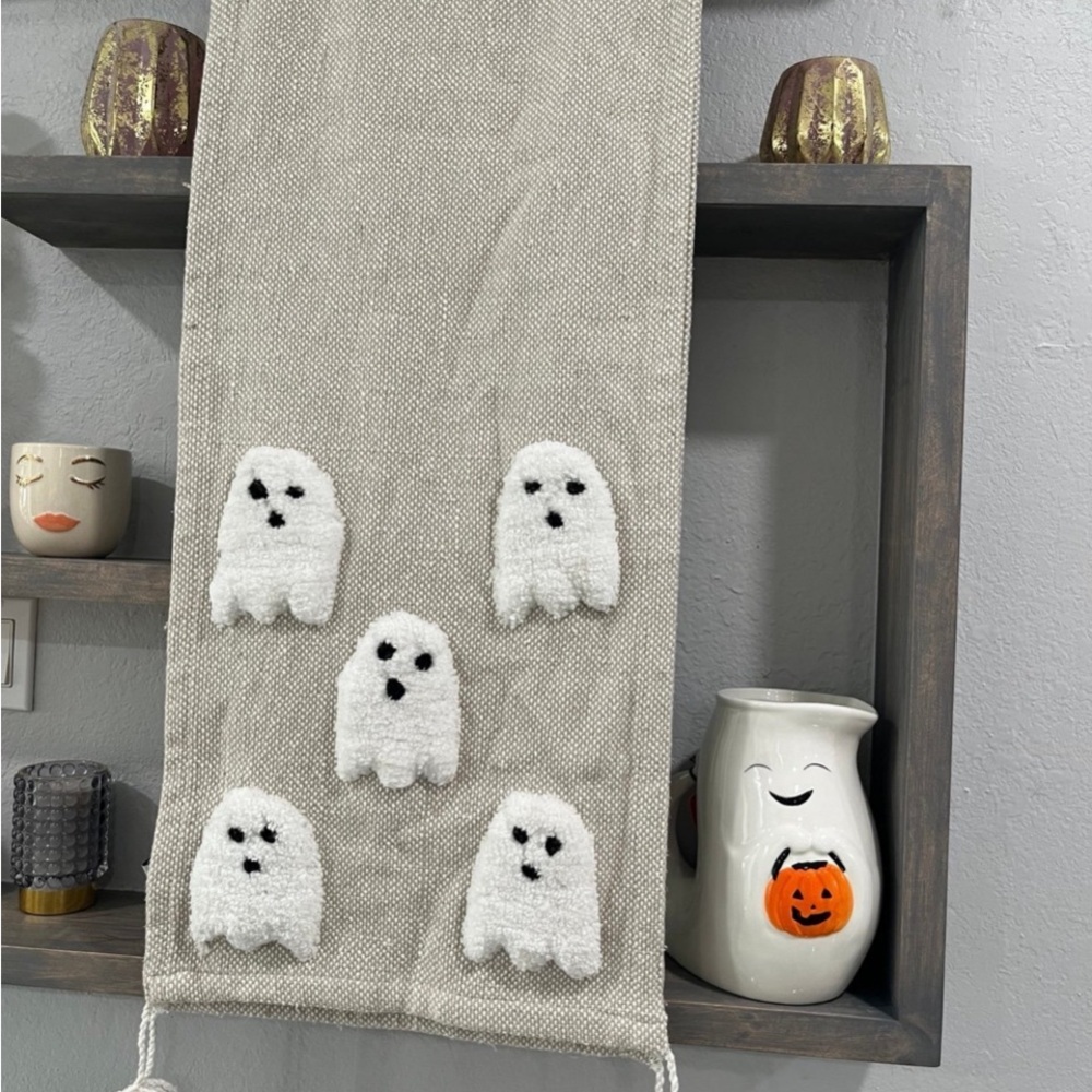 Ghost Embroidered Beige table runner or Bed scarf